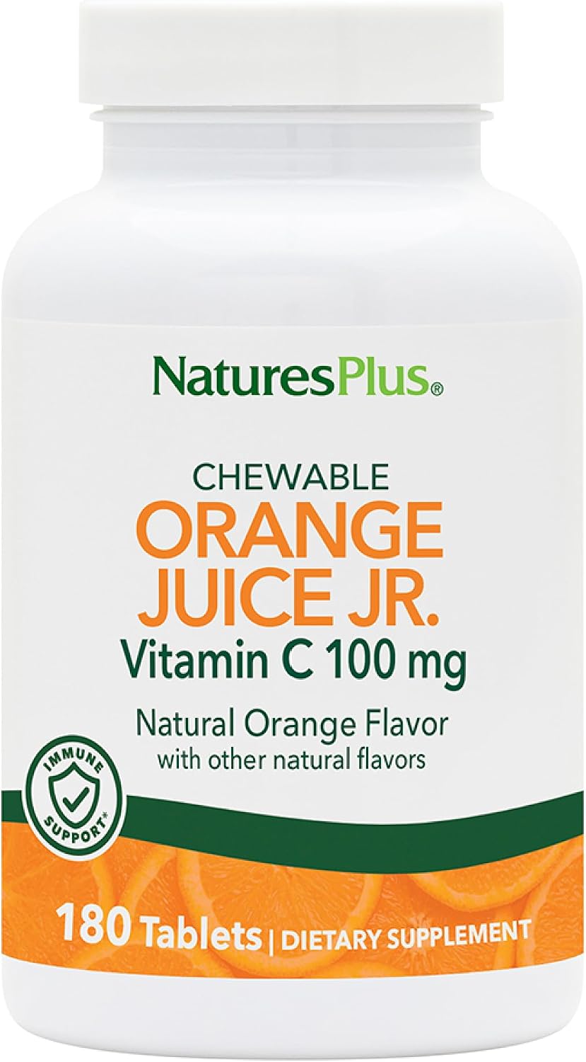 NaturesPlus Orange Juice Jr. Vitamina C 100 mg - 180 Comprimidos Masticables - Apoyo Inmunitario