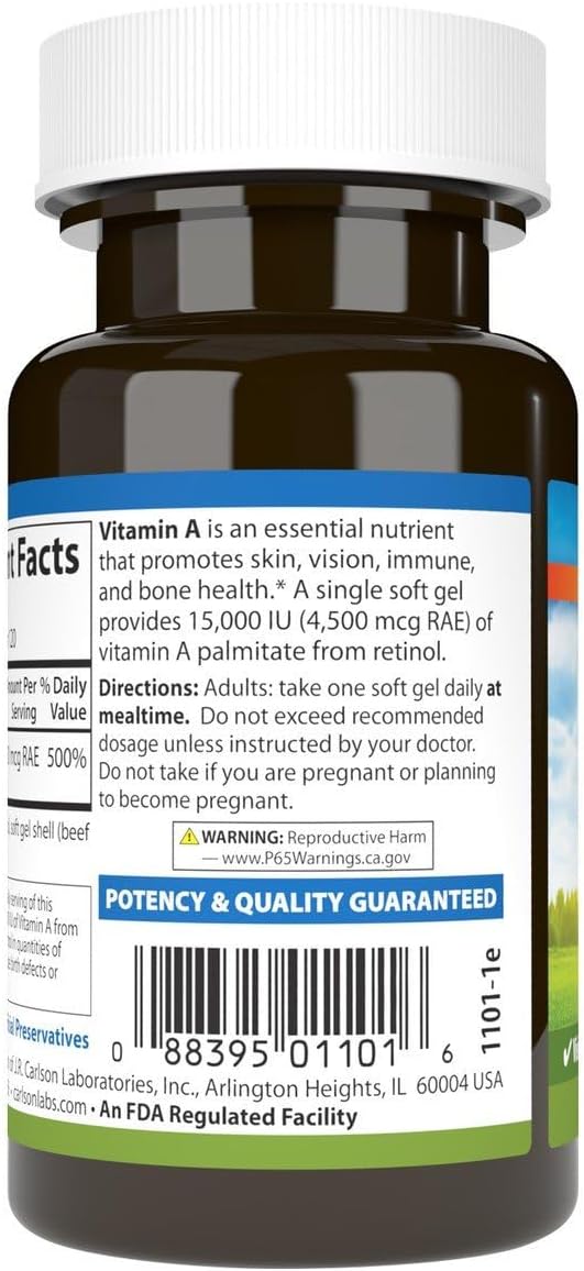 Carlson Labs Vitamina A Palmitato, 15000 UI, 120 Cápsulas Blandas