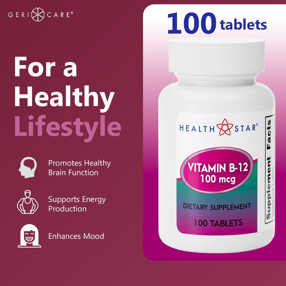 GeriCare Vitamina B12 100 mcg, 100 Tabletas