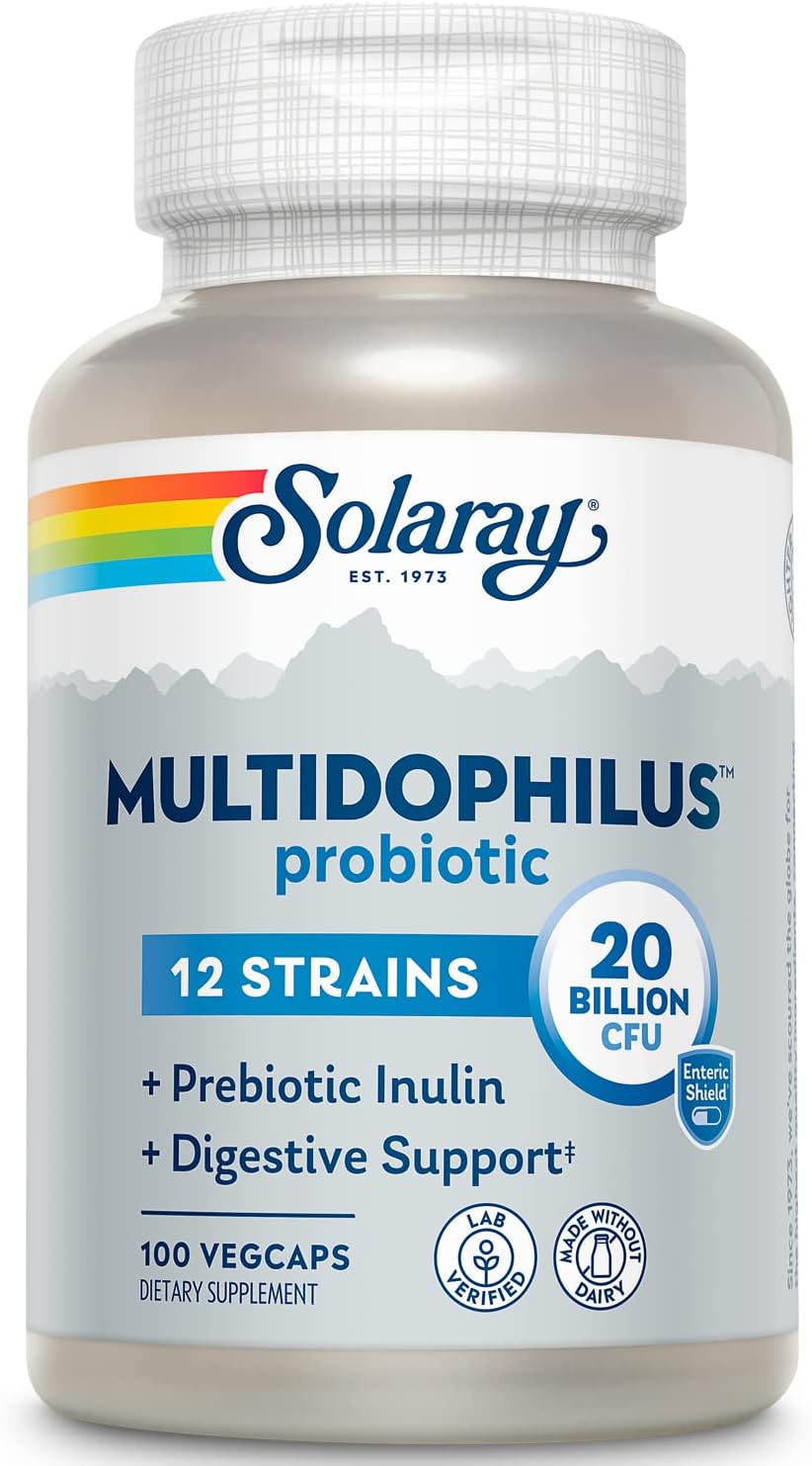 SOLARAY Multidophilus Probiotic 12 Strains 20B CFU with Inulin – 50 Enteric Capsules