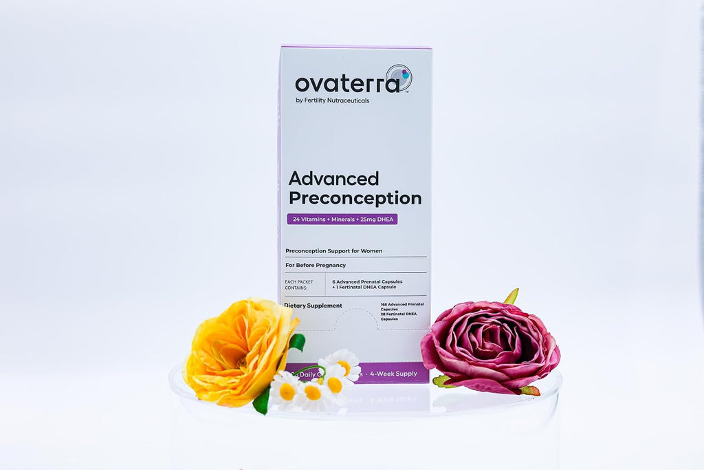 Ovaterra Advanced Preconception Vitamins con DHEA 25mg, Colina 550mg, Folato (Metilfolato) 1010mcg, Omega-3 DHA y EPA - 196 Cápsulas (Suministro para 28 Días)
