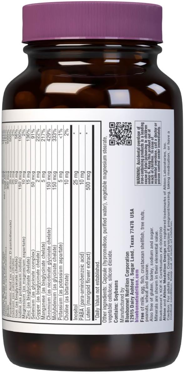Bluebonnet Nutrition Multi One con Hierro - Complejo Multivitamínico y Mineral - 90 Cápsulas Vegetales - Sin Gluten, Sin Lácteos, Kosher