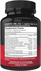 Purest Vantage Vitamin B Complex Vitamins B12, B1, B2, B3, B5, B6, B7, B9, Folic Acid - Super B Complex for Women, Men, Adults - 90 Cápsulas Vegetarianas