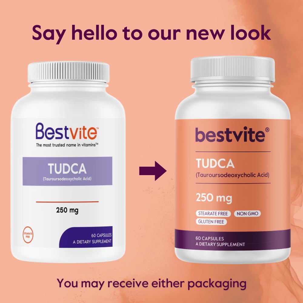 BESTVITE TUDCA 250mg - 60 Cápsulas - Ácido Tauroursodesoxicólico - Sin Estearatos - Sin Gluten - No GMO