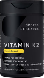 Sports Research® Vitamina K2 como MK-7 100mcg con Aceite MCT de Coco - 60 Cápsulas Vegetales Veganas