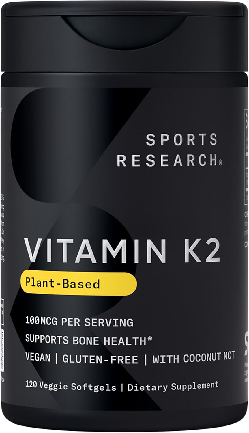 Sports Research® Vitamina K2 como MK-7 100mcg con Aceite MCT de Coco - 60 Cápsulas Vegetales Veganas
