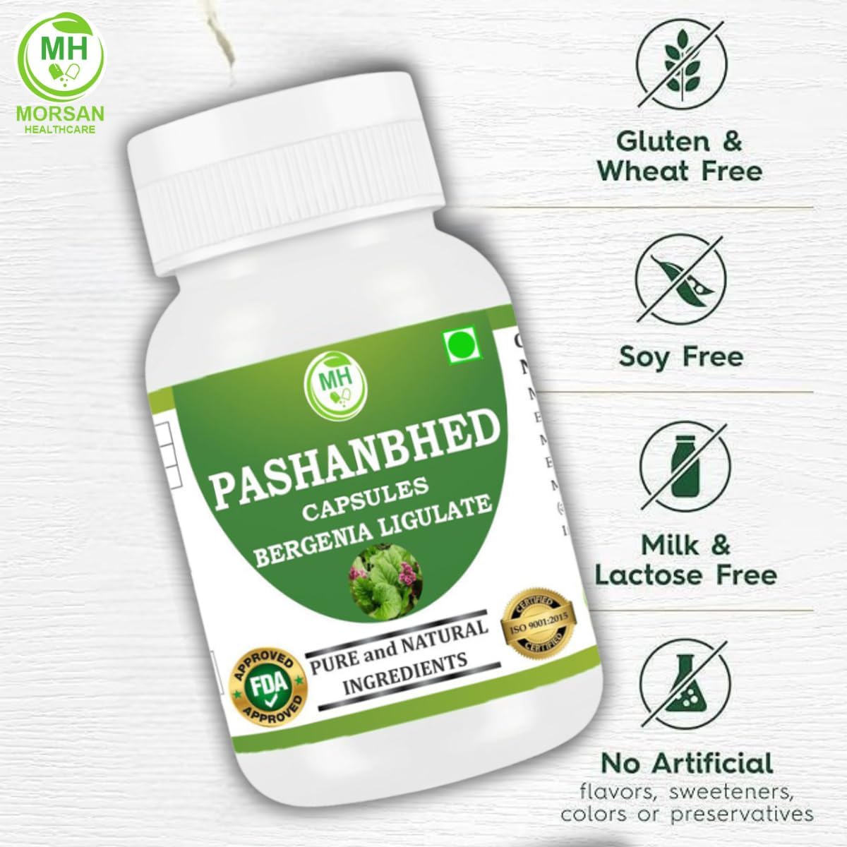 Pashanabheda (Bergenia ligulata) Cápsulas de Polvo - 500 mg - 120 Cápsulas Vegetales