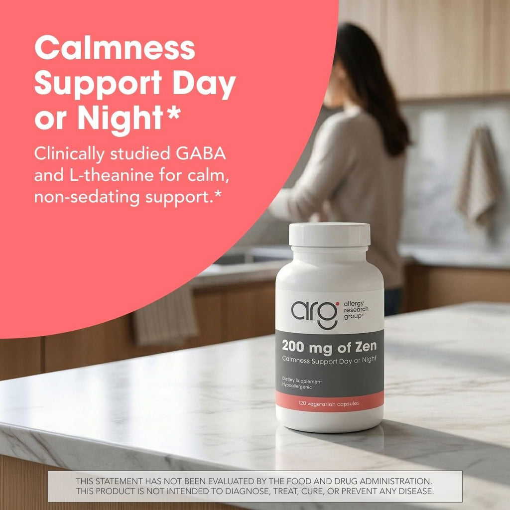 200 mg of Zen de Allergy Research Group – L-Teanina y GABA para la Calma y el Equilibrio – 120 Cápsulas Vegetarianas