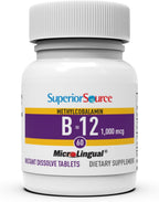 Superior Source No Shot Metilcobalamina B-12 1.000 mcg - Vitamina B-12 para favorecer la producción de energía, la salud cerebral y el bienestar general - Comprimidos sublinguales de rápida absorción - 60 comprimidos