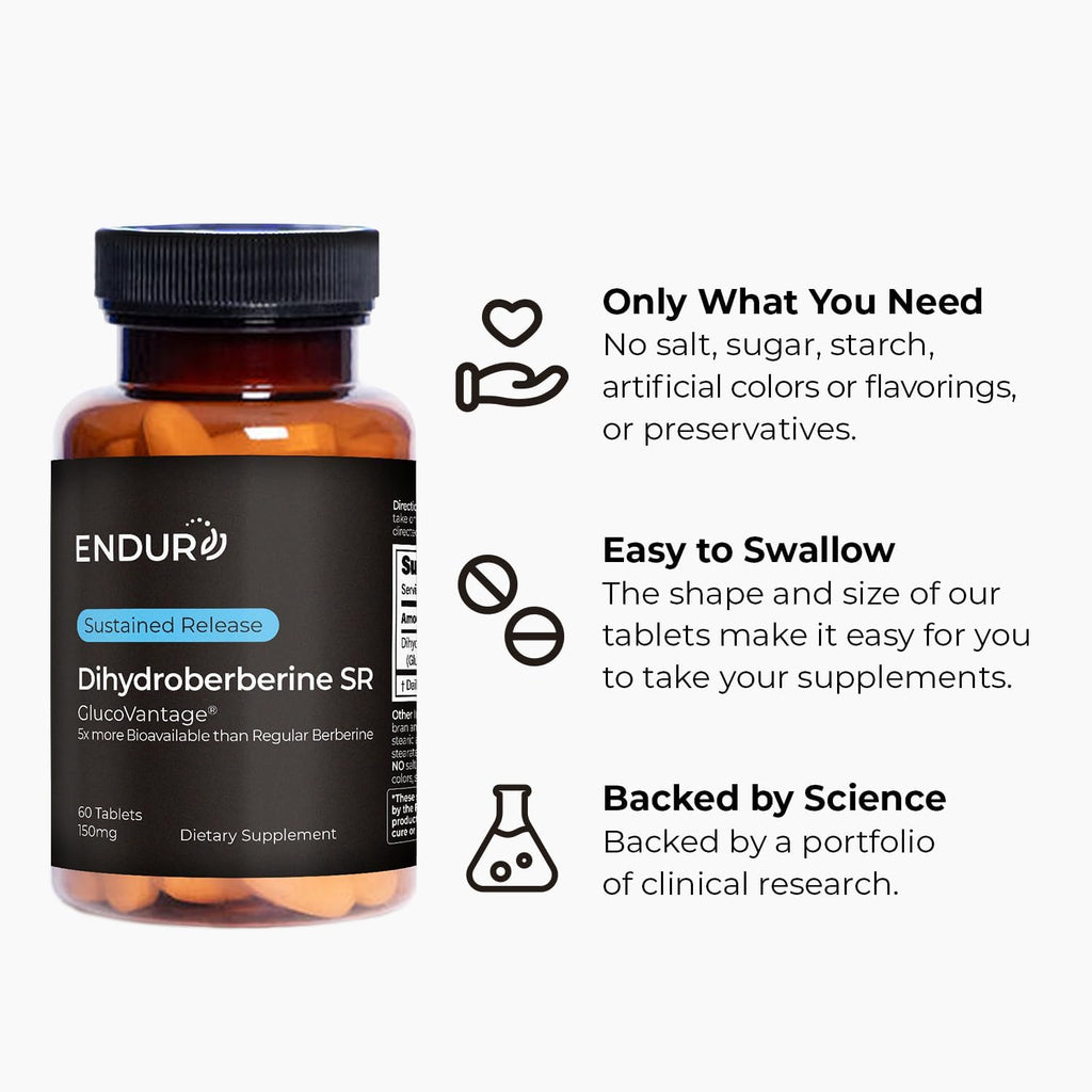 ENDUR Dihydroberberine SR (Liberación Sostenida) Berberina 150 mg (60 comprimidos)