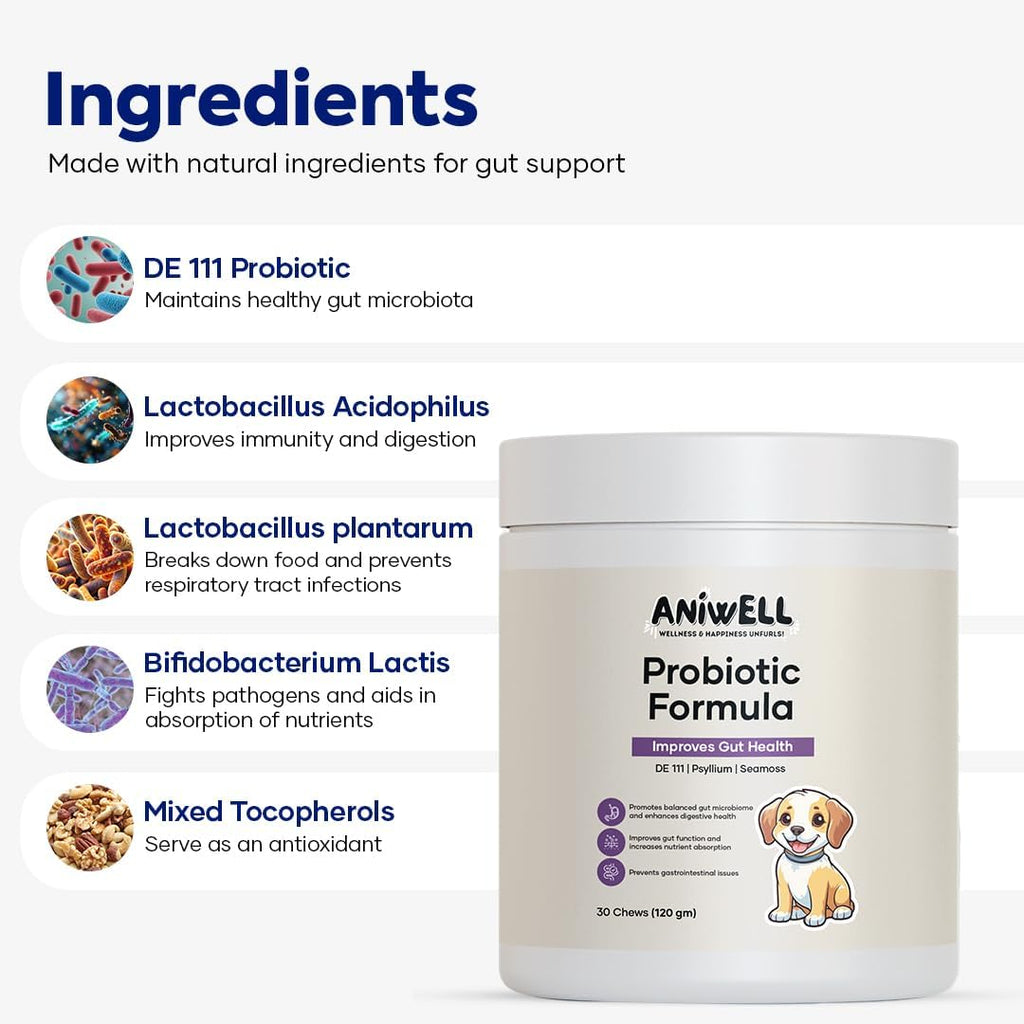 Probióticos para Perros Aniwell – Masticables Blandos con Tocoferoles Mixtos | Apoyo Digestivo y Alergias Estacionales