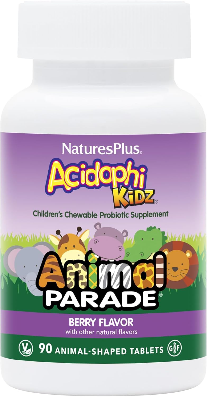 Nature's Plus Animal Parade AcidophiKidz - Probióticos infantiles masticables sabor bayas - 90 comprimidos
