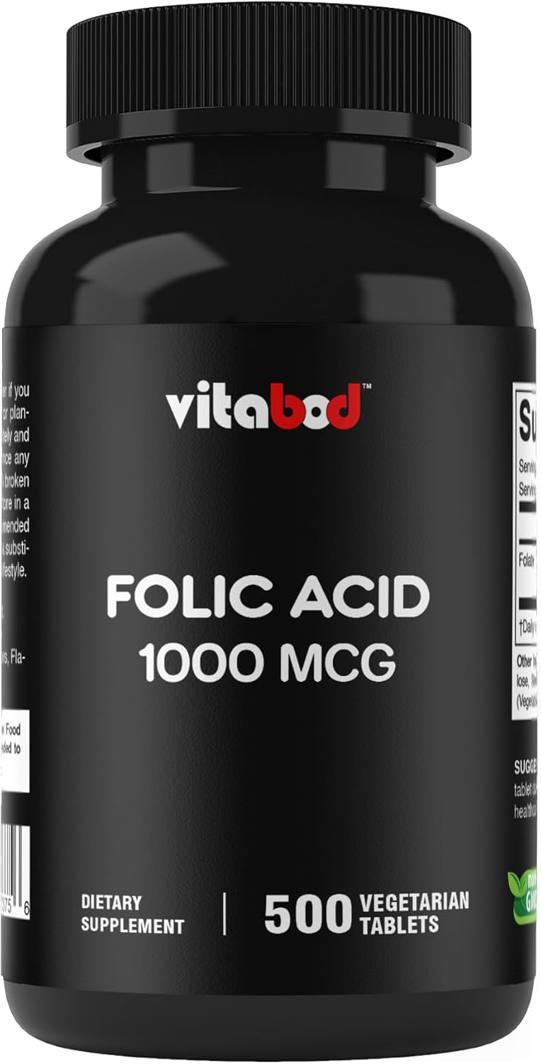 Vitabod Ácido Fólico 1 mg (1000 mcg) - 500 Comprimidos Veganos
