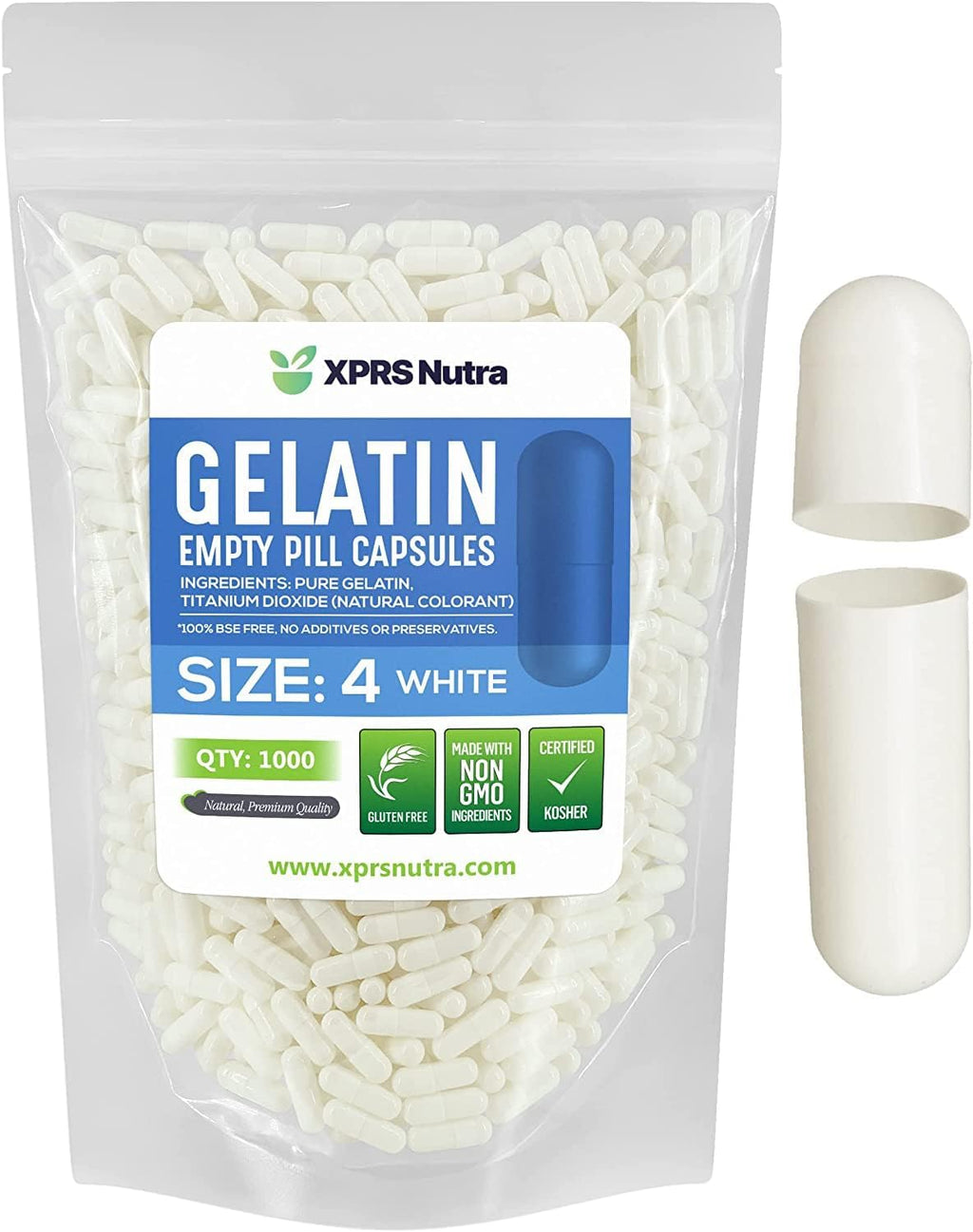 XPRS Nutra Cápsulas Vacías Tamaño 4 - 100 Unidades - Cápsulas de Gelatina Pequeñas para Rellenar Suplementos (Blanco)