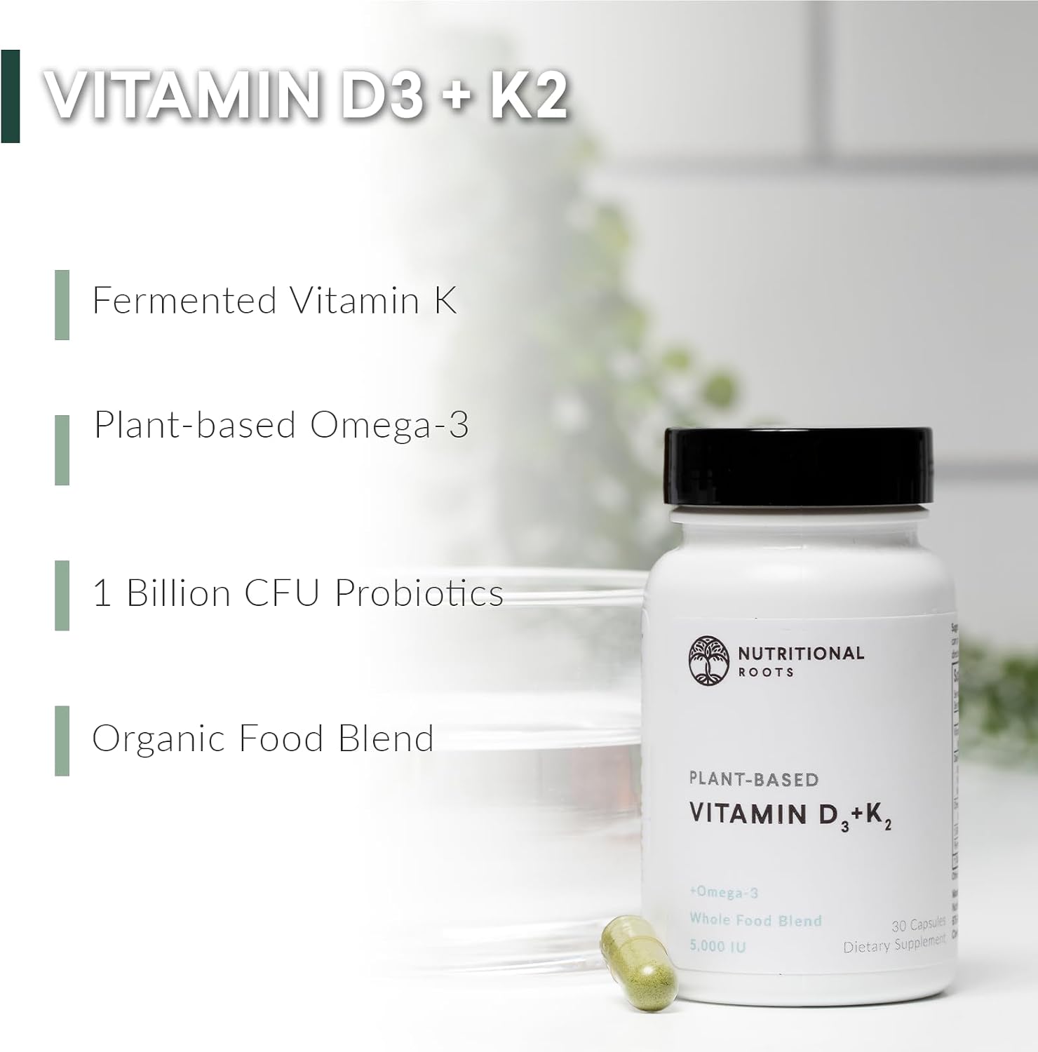 Nutritional Roots Vitamina D3 K2 MK7 5000 UI – 60 Cápsulas