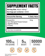 BulkSupplements.com Zeaxantina en Polvo - Suplemento de Zeaxantina de Extracto de Flor de Marigold - Sin Gluten, 100mg (5mg de Zeaxantina) por Dosis, 5kg