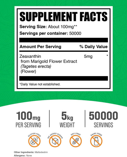 BulkSupplements.com Zeaxantina en Polvo - Suplemento de Zeaxantina de Extracto de Flor de Marigold - Sin Gluten, 100mg (5mg – Image 2