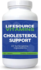 LifeSource Vitamins Cholesterol Support - 28 Ingredientes Naturales Sinérgicos - Apoyo para Reducir Colesterol y Triglicéridos - Mejora la Salud Cardíaca y Cardiovascular (180 Comprimidos)