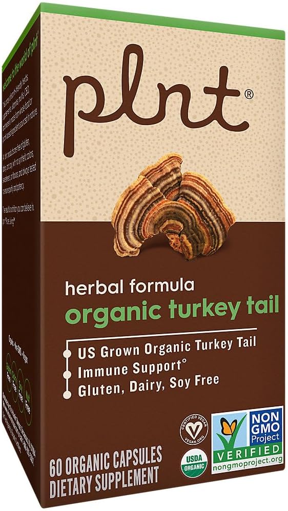 Plnt Organic Turkey Tail - Fórmula Herbal de Hongo para Apoyo Inmunitario (60 Cápsulas Orgánicas)