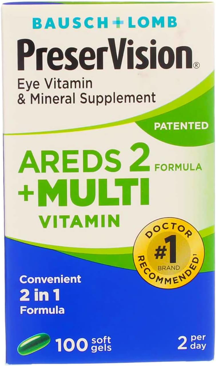 Bausch + Lomb PreserVision Suplemento Vitamínico Mineral para Ojos, 100 Cápsulas Blandas (Paquete de 2)