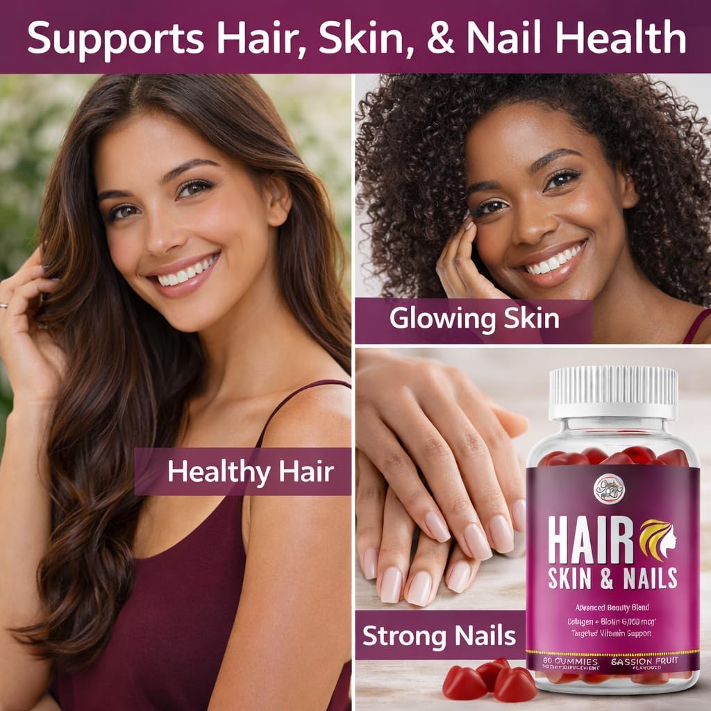 Grab The Gold Vitaminas para Cabello, Piel y Uñas | Gominolas con Biotina 6000 mcg y Colágeno | Sabor Maracuyá | Sin Gluten, No-GMO
