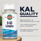 KAL B 50 Complex, Complejo B con Vitamina B12, B6 y Ácido Fólico, 50 Comprimidos