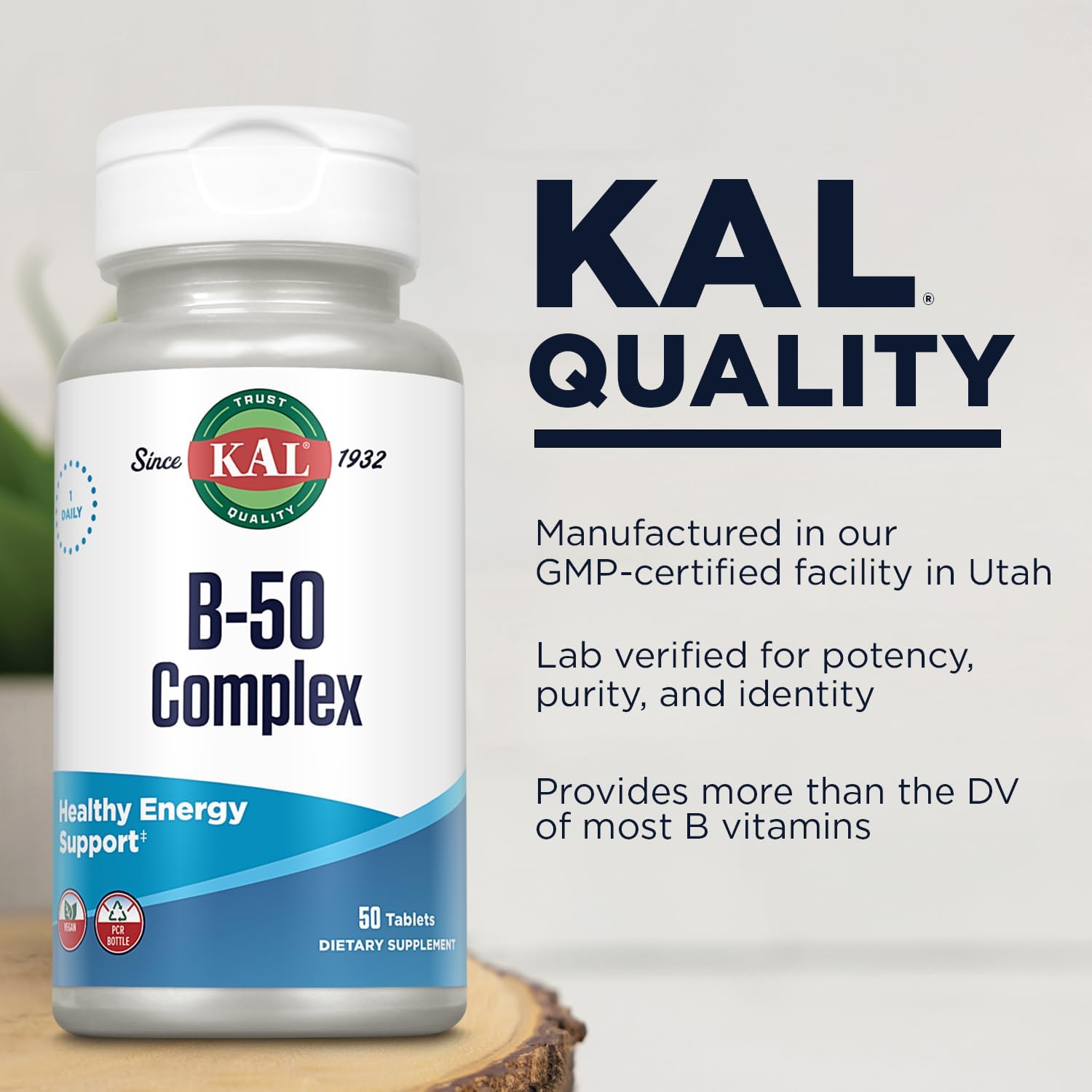 KAL B 50 Complex, Complejo B con Vitamina B12, B6 y Ácido Fólico, 50 Comprimidos