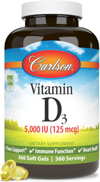 Carlson Vitamin D3 5,000 IU - 360 Softgels for Bone and Immune Health