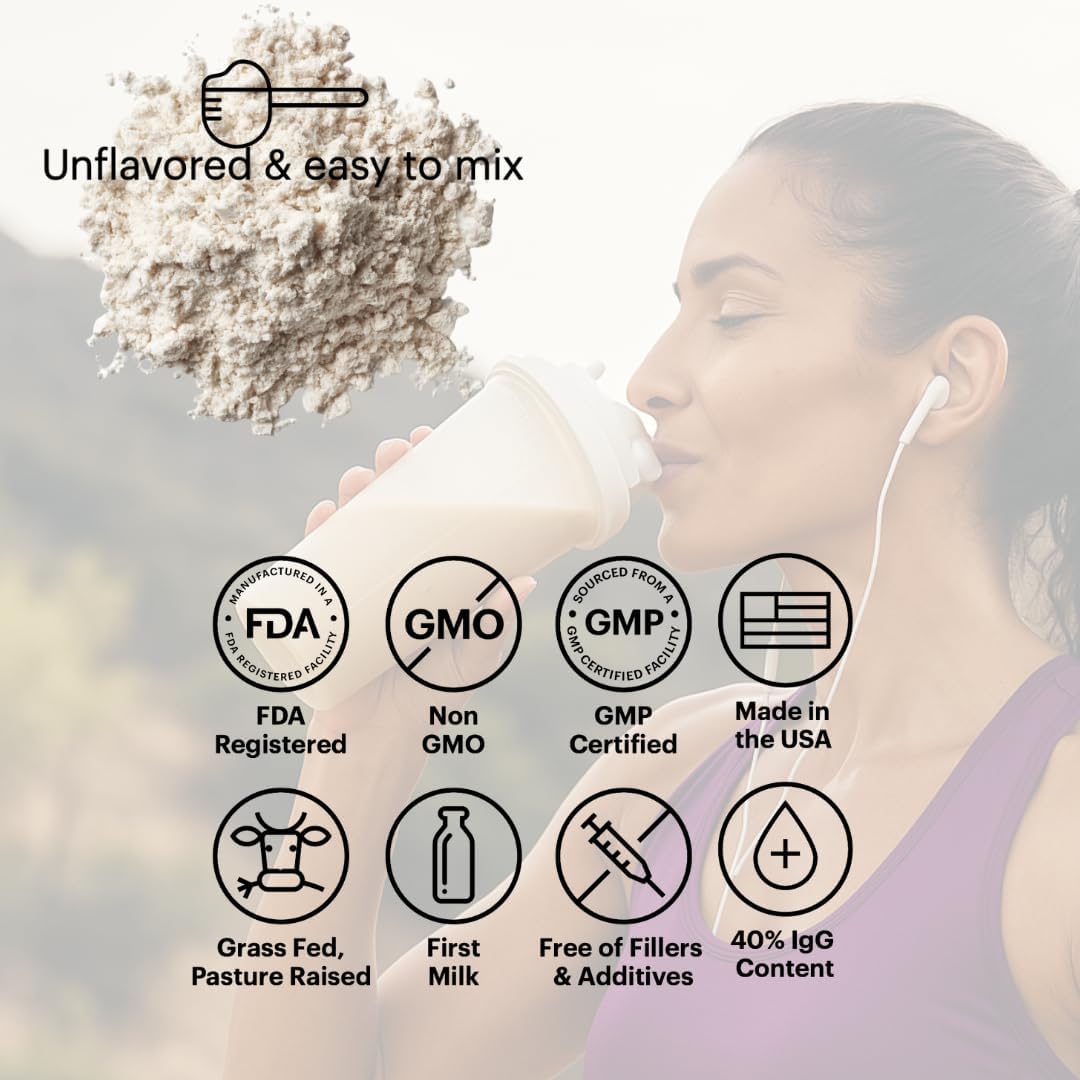 Wellthy Calostro en Polvo – Grass-Fed, 40% IgG – Apoyo Inmunitario, Salud Intestinal y Piel Radiante – 30 Dosis – Fabricado en EE.UU.