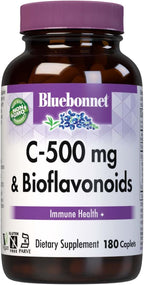 Bluebonnet Nutrition C-500 mg con Bioflavonoides Cítricos, 500 mg de Vitamina C y 250 mg de Bioflavonoides, 180 Caplets