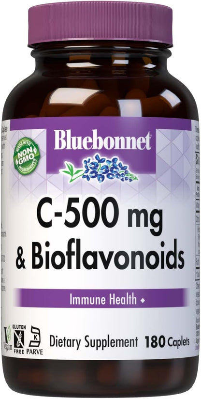 Bluebonnet Nutrition C-500 mg con Bioflavonoides Cítricos, 500 mg de Vitamina C y 250 mg de Bioflavonoides, 180 Caplets – Image 1