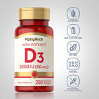 Piping Rock Vitamina D3 2000 IU | 250 Cápsulas Blandas | Alta Potencia | Suplemento de Colecalciferol | No-GMO, Sin Gluten