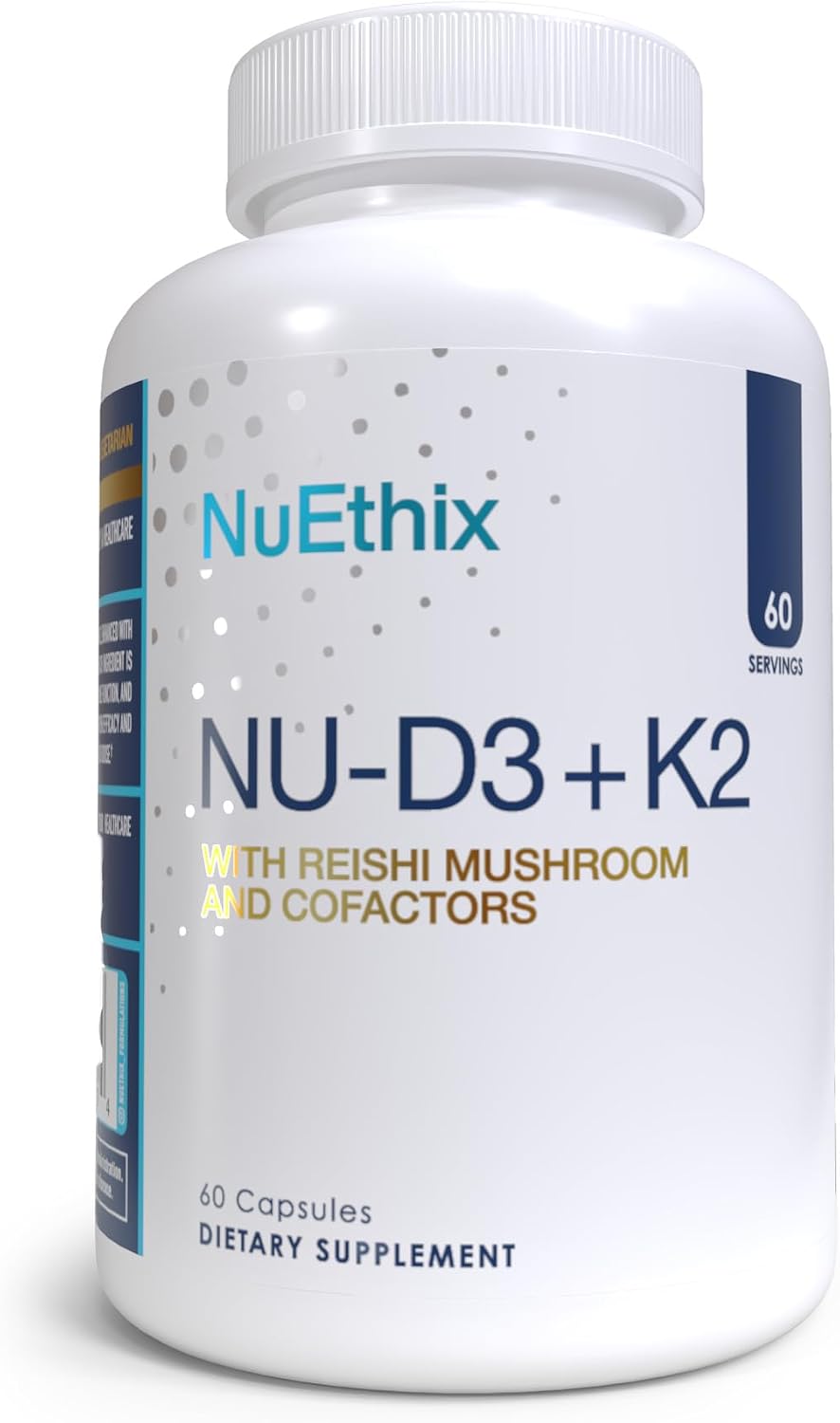 NuEthix Formulations NU-D3 + K2 - Vitamina D3 y K2 5000 UI con Reishi, Magnesio y Zinc, 60 cápsulas