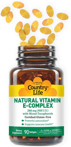 Country Life Vitamin E-Complex 400 UI – Tocoferoles Mixtos Naturales – 90 Cápsulas Blandas