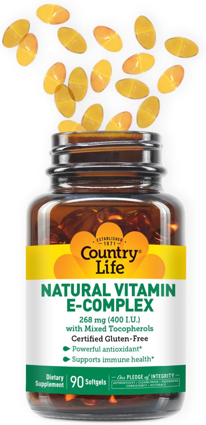 Country Life Vitamin E-Complex 400 UI – Tocoferoles Mixtos Naturales – 90 Cápsulas Blandas