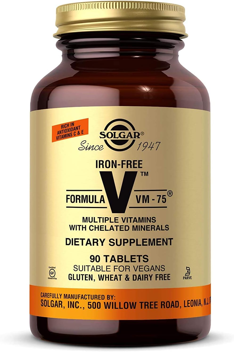 Solgar Iron-Free Formula VM-75, 90 Comprimidos - Multivitamínico con Minerales Quelados