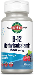 KAL Vitamina B-12 Metilcobalamina 1000 mcg - Comprimidos sabor baya natural, 60 unidades