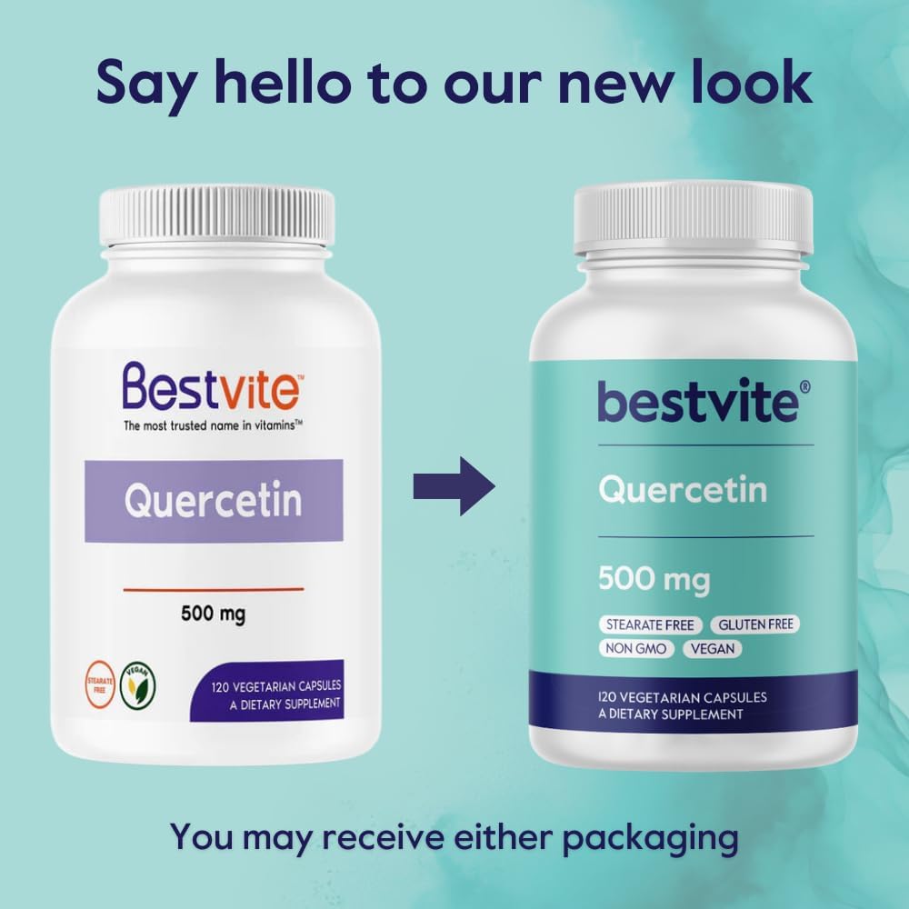 BESTVITE Quercetina 500mg (120 Cápsulas Vegetarianas) - Sin Estearatos - Sin Dióxido de Silicio - Vegano - Sin OGM - Sin Gluten