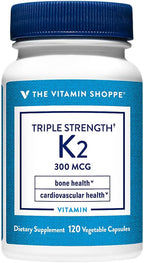 The Vitamin Shoppe Vitamina K2 MK-7 300mcg Triple Strength – Salud Ósea y Cardíaca | Menaquinona-7 | 120 Cápsulas Vegetales