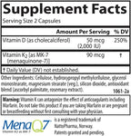 Carlson Vitamina D3 + K2, 2000 UI D3 y 90 mcg K2 MK-7, 60 Cápsulas