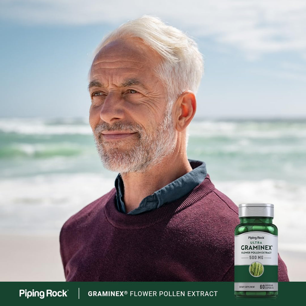 Piping Rock Extracto de polen de flor Graminex | 500 mg | 60 cápsulas | Suplemento para hombres y mujeres | Sin OMG, Sin gluten