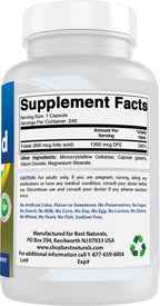 Folic Acid 800 mcg, 240 Capsules - Best Naturals