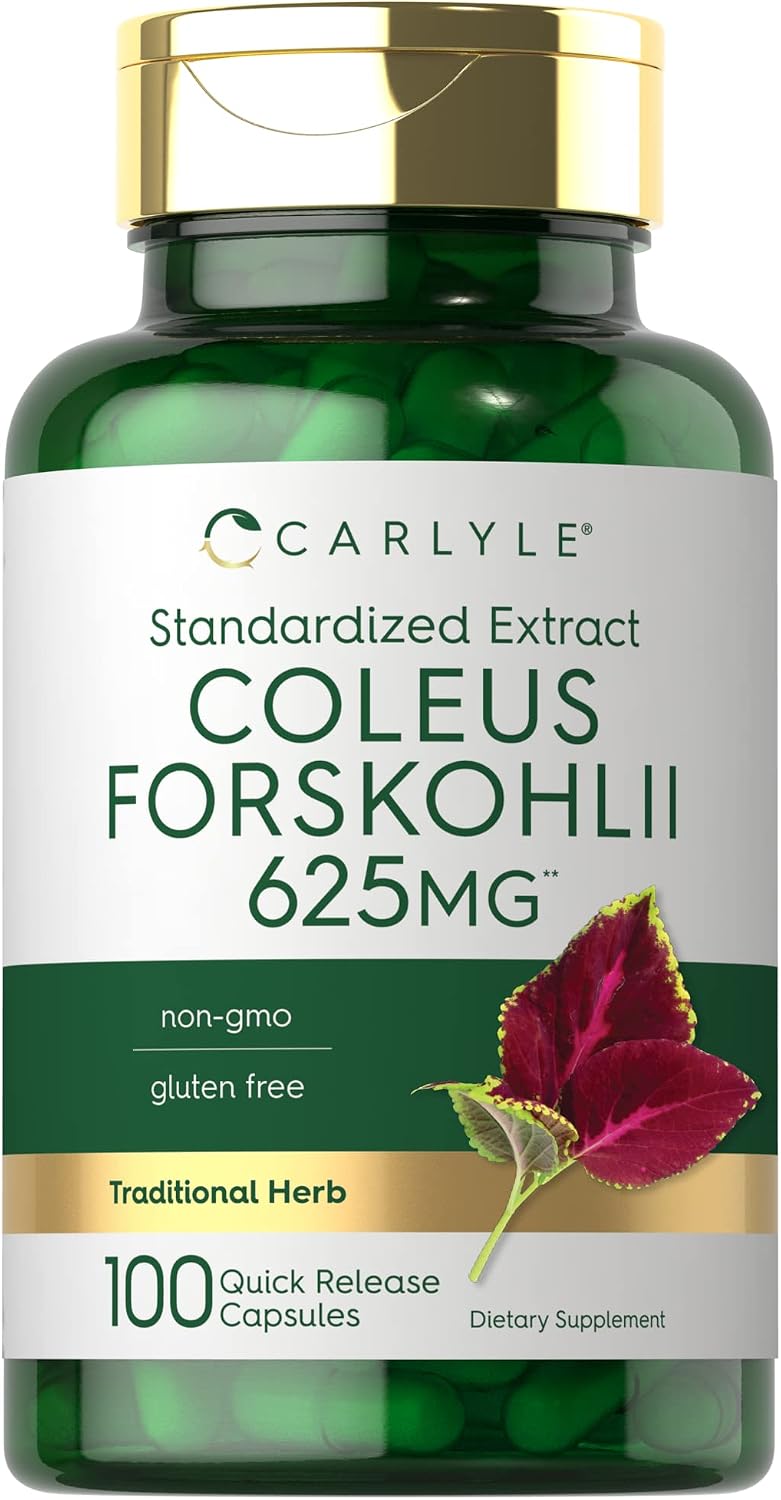 Carlyle Coleus Forskohlii Cápsulas - 100 Unidades | Extracto Estandarizado de Forskolina | Sin Gluten y No-GMO