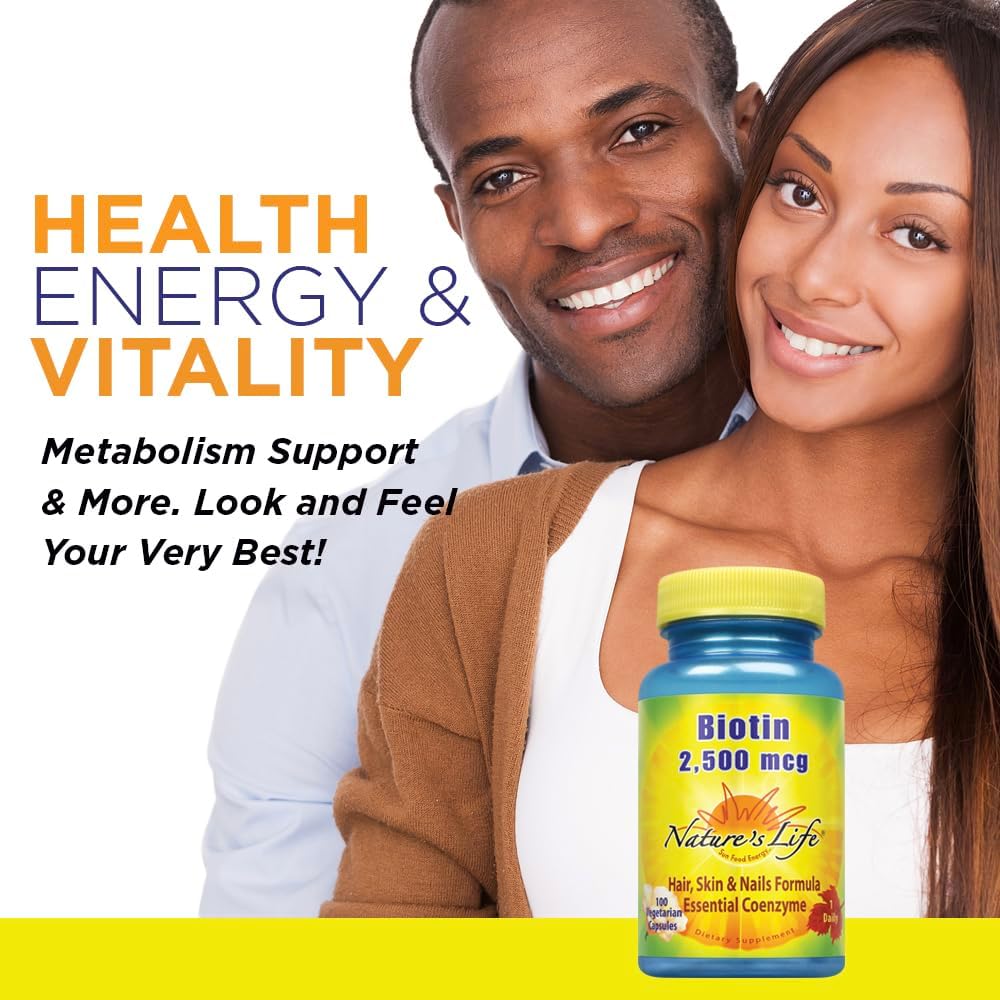 Nature's Life Biotina 2500mcg | Cabello, Piel y Uñas Saludables | No-GMO | 100 Cápsulas Vegetales