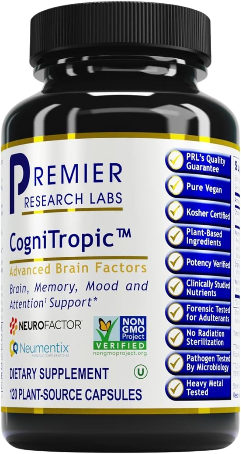 Premier Research Labs CogniTropic – Suplemento para la Memoria y Concentración, 120 Cápsulas Vegetarianas