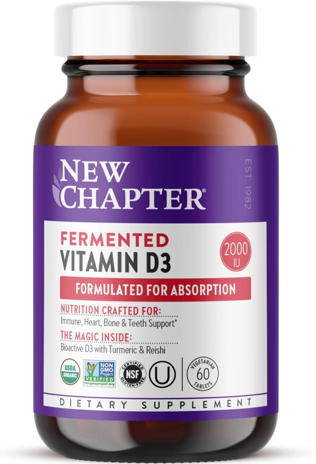 New Chapter Vitamina D3 Fermentada 2000 UI, Orgánico, 60 Comprimidos
