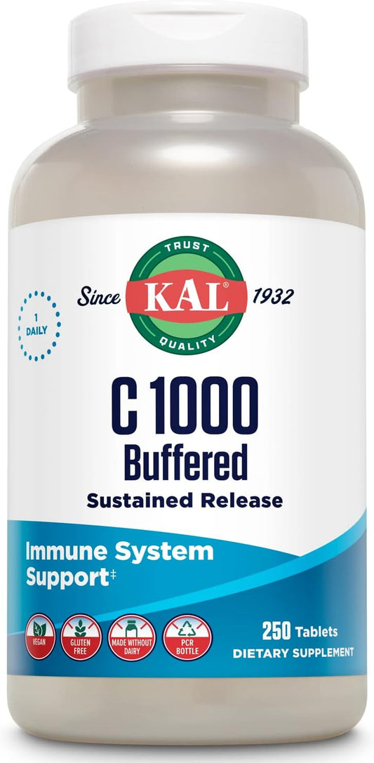 KAL C 1000 Vitamina C 1000 mg – Liberación sostenida, con tampón – 250 comprimidos