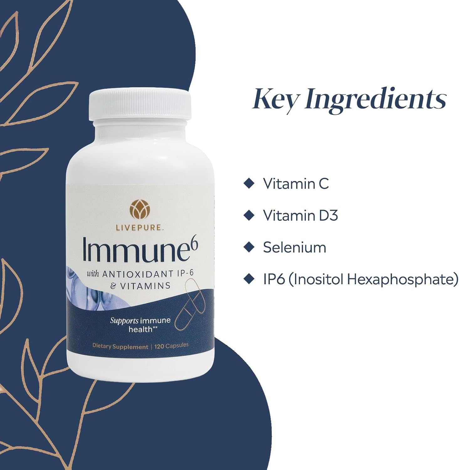 PURE Immune6 - Suplemento Inmunológico con IP6, Selenio, Vitamina C y D3 - 120 Cápsulas