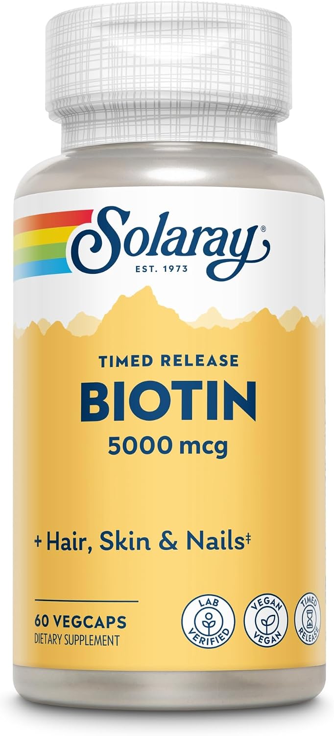 Solaray - Biotina 5000mcg, Liberación Prolongada, 60 Cápsulas Veganas