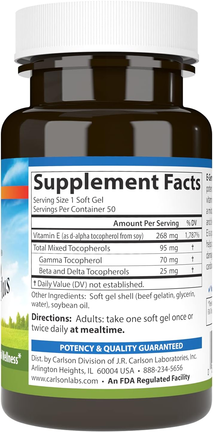 Carlson E-Gems Plus Natural Vitamin E 400 IU, 50 Soft Gels